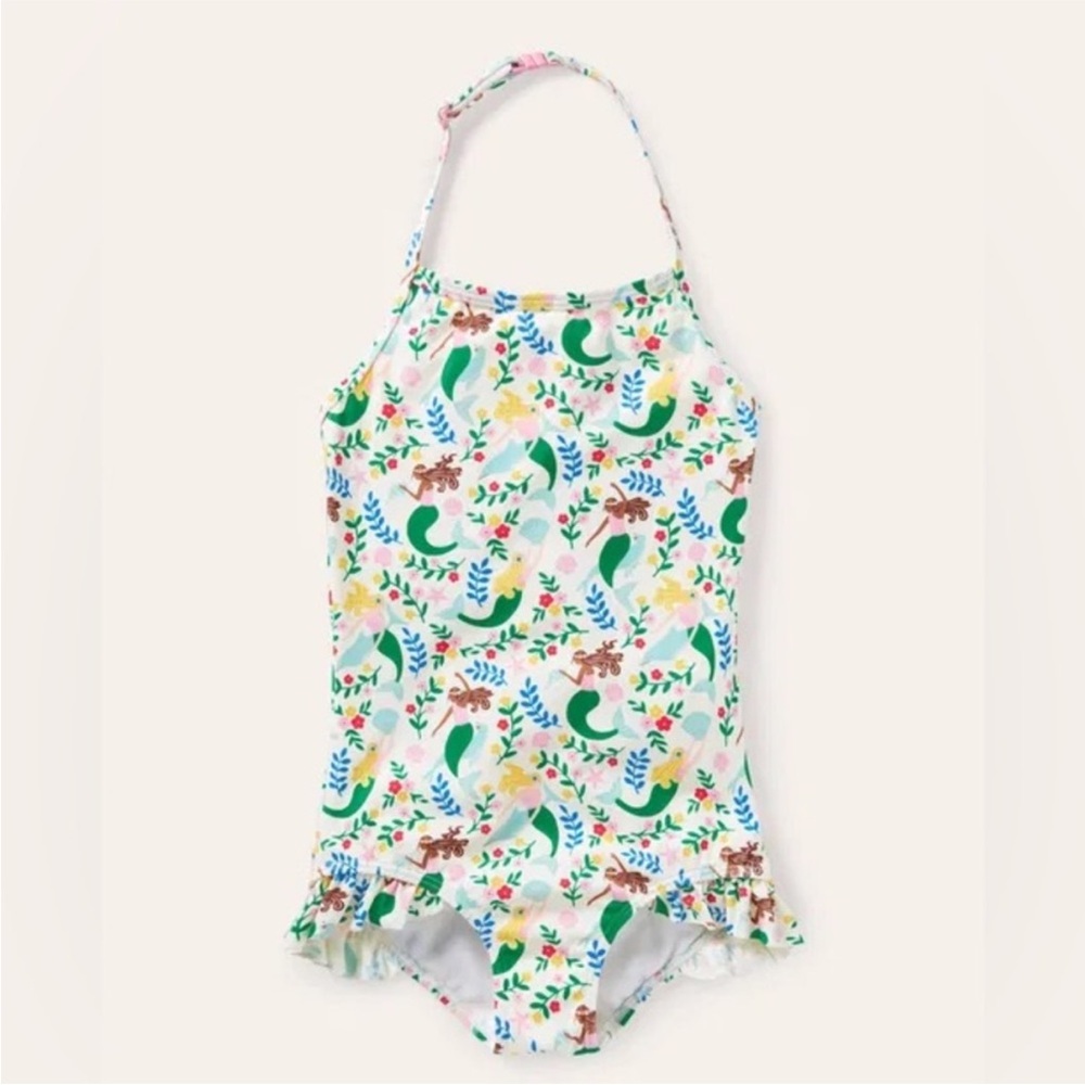 Mini Boden Halterneck Mermaid Swimsuit Ruffle Trim Size 2-3 Years Beach